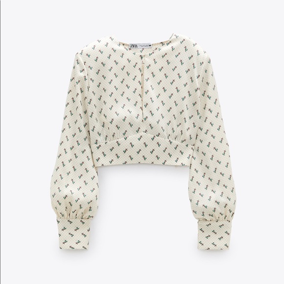 Zara Floral Print Shoulder‎ Pad Blouse with Front Keyhole - Picture 1 of 4